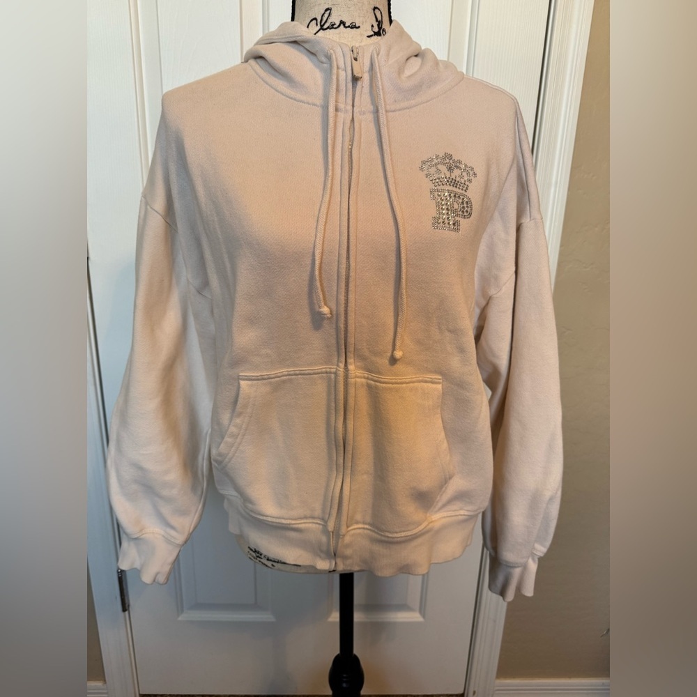 PINK Victoria's Secret Zippered Cream Hoodie Jacket Size Small
